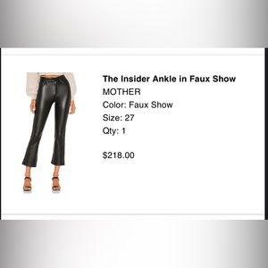 Mother Insider Ankle Faux Show pants, size 27